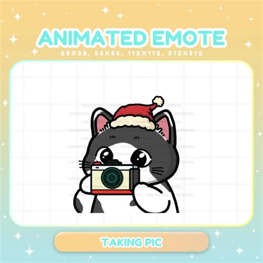 Christmas Emote Cat Animated Twitch, Kitty Taking Picture Streamer Vtuber Chat - Etsy