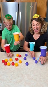 Mom Vs Son Pick Up Challenge 😄 Mom and son play funny game in the kitchen where they pick up ping pong balls and try to match them with the color of the cups on their hands "🎬 This video was produced by Network Media and Benson Bros" | Play Together Stay Together
