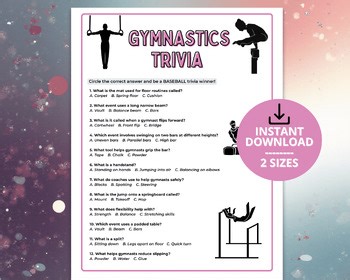 Gymnastics Trivia Printable Game, Kids Sports Quiz Worksheet, Classroom Activity