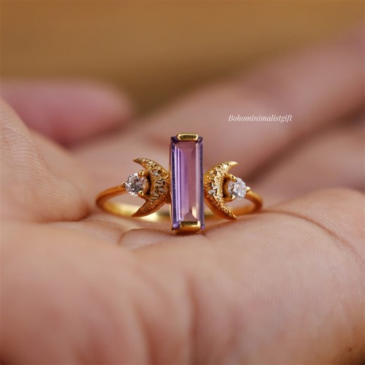 Amethyst Crescent Moon Ring: 18k Gold Vermeil, Sterling Silver - Etsy