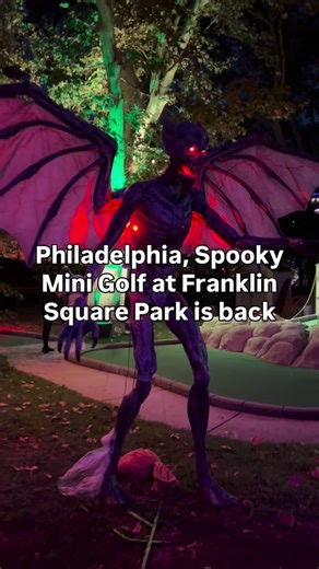 👻Philadelphia, Spooky Mini Golf at Franklin Square Park is back. 👻 Now through November 1, you can enjoy this popular seasonal event that transforms the park’s mini golf course into a Halloween-themed attraction. There are two ways to experience Spooky Mini Golf, depending on your desired spookiness: 👻Spooky Mini Golf: Daytime Tee Time (10 am – 5 pm) presents a more child-friendly experience with non-animated props and decor, and does not include lighting, fog and spooky music. 👻Spooky Mini 