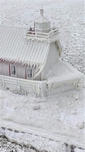 Ever wonder how the Grand Haven Lighthouse gets its famous "ice beard"? 🎅🧊 This incredible drone footage shows the South Pierhead Outer Light (often mistaken for a small house!) fully encased after a winter storm. It happens when: 1. Air temps stay well below freezing. 2. High winds (usually from the west) whip up massive waves. 3. The lake remains unfrozen enough for spray to fly 50 feet into the air! The result is a thick "enclosure" of ice that can weigh tons. Notice how the waves are still