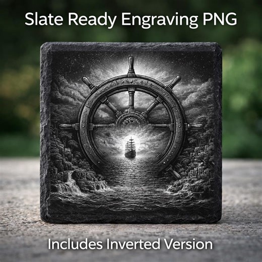 Ship Wheel Slate Coaster Design | Engraving PNG | Digital Download - Etsy