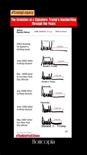 The Evolution of a Signature: Trump’s Handwriting Through the Years ✍️ Have you ever wondered how a signature can tell a story? 📜 A recent New York Times article from today, September 9, 2025, dives into the evolution of Donald Trump’s signature, comparing a 2003 note to Jeffrey Epstein with letters from the 1980s and 1990s. The consistent "long tail" on the "d" in "Donald" suggests it’s authentic, sparking debate over a claimed forgery. 🔍 Forensic experts note that handwriting habits often st