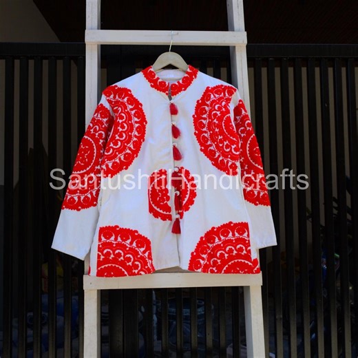 Uzbek Embroidery Jacket, Indian Cotton Suzani Jacket, Handmade Coat With Tassel Button, Boho Chic Jacket, Women's Casual Jacket, Gifts, - Etsy