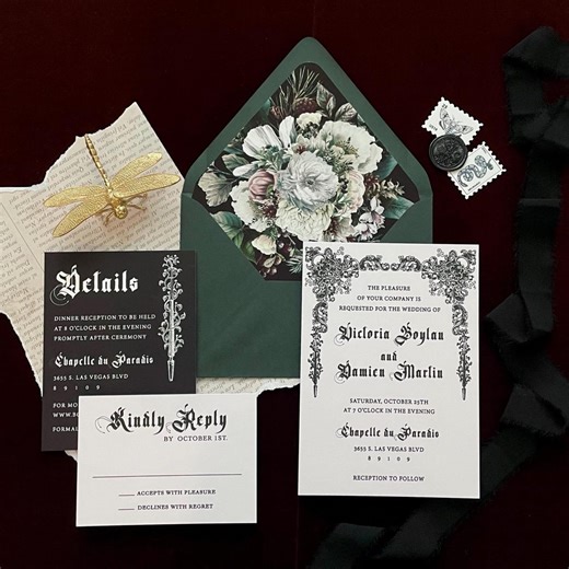 Vintage Gothic Wedding Invitations| Black Forest Floral Invitation - Etsy