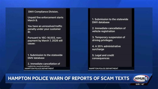 Hampton police and New Hampshire DMV warn of reports of scam texts