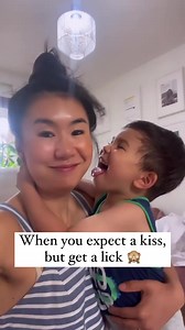 4K views · 33 reactions | As a mom, I’ve leaned to expect the unexpected from my kids! Thought I was going to get a sweet kiss on the cheek by Georgie, but instead got a lick .Who has experienced the same?#boymom #expecttheunexpected #motherhood #motherhoodunplugged #momminainteasy #instamoment #mommemes #lifeasmama #toddlermom #momlifebelike #mommyandme #hugsandkisses | Life of Dr. Mom - Stephanie Liu | Facebook