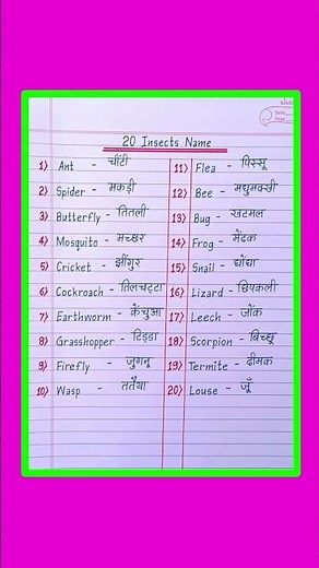 20 insects name in english and hindi/kida makoda ke naam/insects name/name of insects