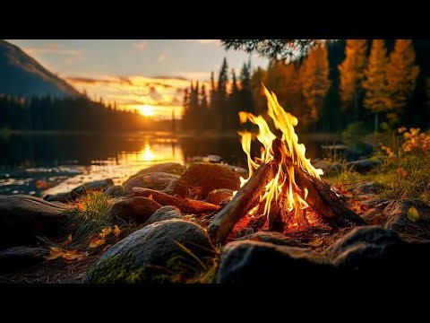 Autumn Forest Lake Campfire 🔥 Relaxing Fire Sounds with Gentle Lakeshore Atmosphere