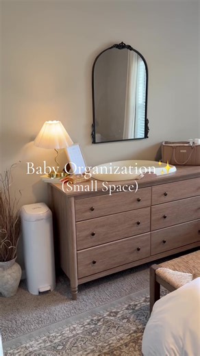 Small space baby organization 🤍 No nursery, no problem! Making the most of our one bedroom apartment by having good organization systems! #smallspacebaby #babyorganization #momsoftiktok #firsttimemom #nesting