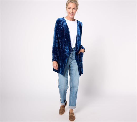 Denim & Co. Canyon Retreat Crushed Velvet Draped Collar Topper - QVC.com