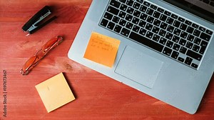 Time-lapse stop motion office items move on the desktop