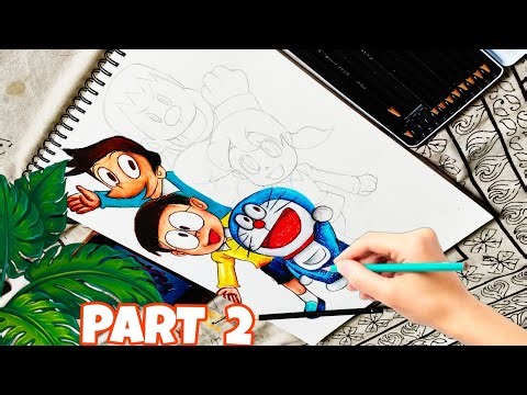 Doraemon and His Friends Drawing with Oil Pastel | Easy Step by Step Tutorial, (Part 2)