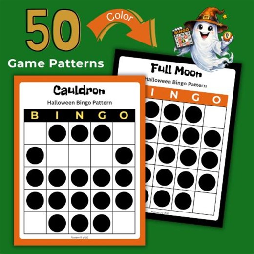 50 Halloween Bingo Patterns | Printable Party Game | 1 per Page - Etsy