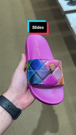 @KURT GEIGER Meena Quilted Metallic Rainbow Logo Ornament Pool Slide Sandals #kurtgeiger #slides #sandals #rainbowbaby #aundayfunday