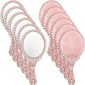 Qunclay 12 Pcs Vintage Rose Gold Handheld Mirrors, Baroque Embossed Compact Makeup Mirror with Handle for Pink Themed Princess Party Favors, Weddings, Bridal Showers, Birthday Gifts, Travel