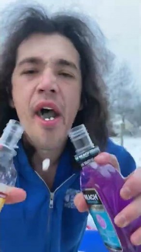 The coldest challenge ever with mouthwash and orange juice in the snow.