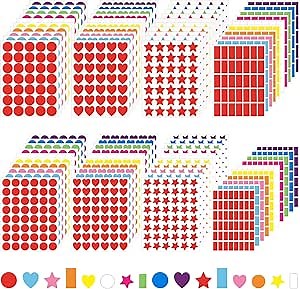 3320 Pcs Shapes Stickers Multi Color Geometric Stickers Basic Shapes Dot Labels Round Heart Squares Star for Crafts Kids Reward DIY Student Classrooms Art Projects Offices(Classic)