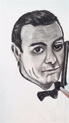 Drawing Sean Connery as James Bond 007 With Charcoal Pencils #pencilsketch