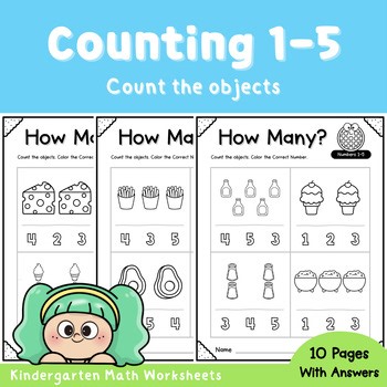 Counting Objects Worksheets 1–5 | Kindergarten Math Practice | No Prep