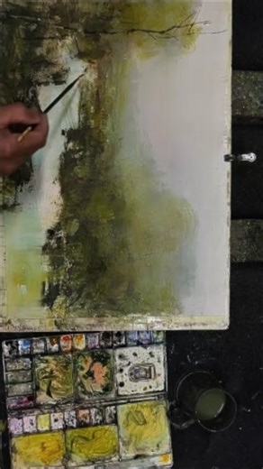 。Fan Brush Watercolor Landscapes。衣昕水彩。Into the Quiet Creek #watercolorpainting