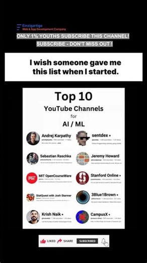 Subscribe 👍 Like ❤️ | Top 10 YouTube Channels to Learn AI & Machine Learning #shorts #viral