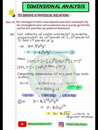 Dimensional Analysis-06|To derive a physical relation|#dimensionalanalysis #reactandlearnyt