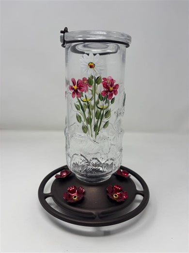 Glass Hummingbird Feeder. Hand Painted With Blossom and Daises. 5 Feeding Ports and Resting Pad. Clear Glass With Embossed Hummingbirds - Etsy