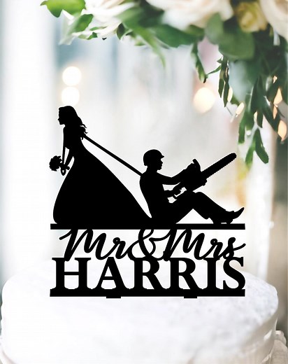 Lumberjack Wedding Cake Topper, Logger Cake Topper, Bride Dragging Groom Cake Topper, Chainsaw Cake Topper, Arborist Wedding Topper 5525 - Etsy