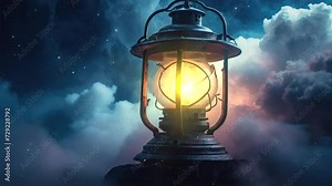 Starry Night and Floating Lantern in 4K Video Loop Above the Clouds