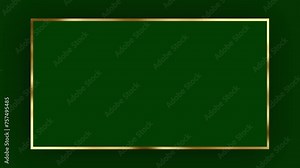 On a green background, a green rectangle frame with a gold border, free space for text and product advertising. Animation of a luxury frame in a minimalism style.Use vertical or horizontal.