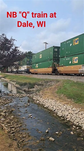 CN Intermodel train pulling upgrade at Depot Rd in Dale, WI.