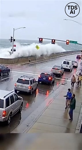 Security Video Captures Massive Wave Crashing Over Seawall on Florida Coast, Surprising Pedestrians Security camera footage recorded along the Florida coast shows a powerful wave surging over a seawall and crashing into a pedestrian area, catching people walking nearby completely off guard. The video captures the moment the wave overtops the barrier, sending water rushing across the walkway within seconds. Pedestrians can be seen reacting in shock, turning and running to safety as seawater flood