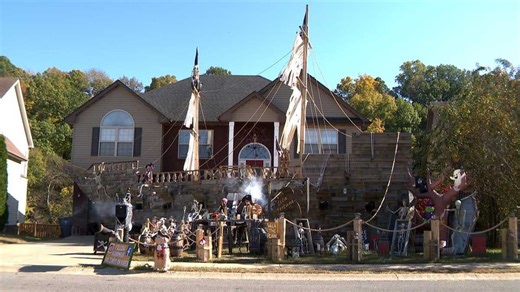 A combat veteran built a massive pirate ship on his lawn in Tennessee for Halloween