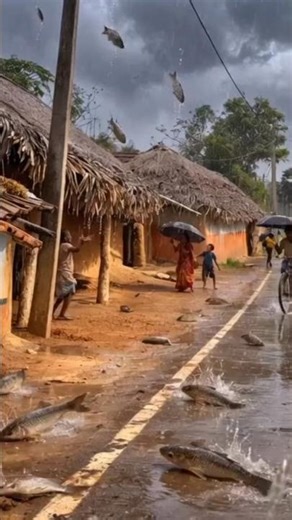 Fish are falling from the sky AI realstic