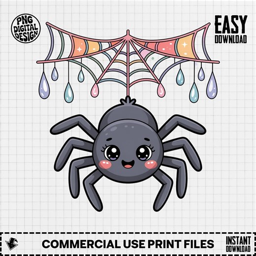 Cute Spider Digital PNG Sublimation, Kawaii Spider Web, Kids Halloween Clipart, Cartoon Spider Design, Spooky Season Transfer, Printable Art - Etsy