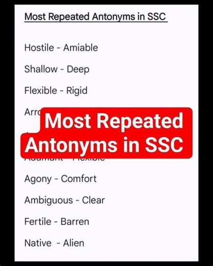 most Repeated Antonyms in SSC of Blackbook of English Vocabulary #shorts #short #english #ytshorts