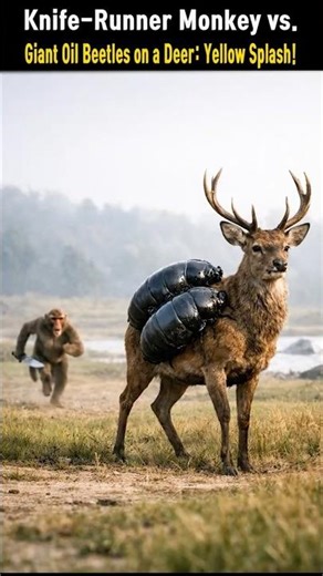 Knife-Runner Monkey vs. Giant Oil Beetles on a Deer: Yellow Splash!
