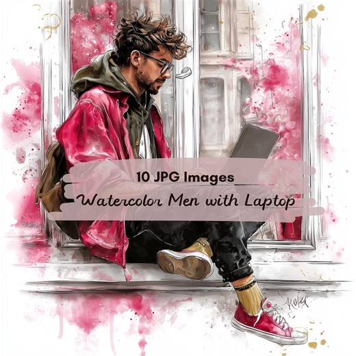 10 JPG Watercolor Man Developer Clipart, Watercolor Stylish Man With Laptop, Tech Man Digital Art, Junk Journal, Freelancer Working Art - Etsy UK