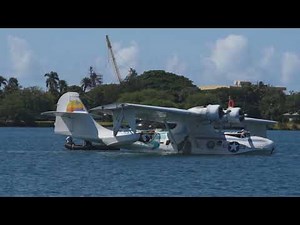 Historic PBY Catalina takes off from waters of Pearl Harbor