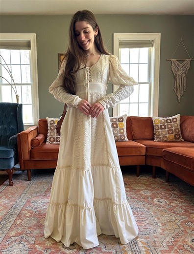 Vintage 1970s Gunne Sax Cream Lace Prairie Maxi Dress Size XS or Small - Boho Cottagecore Ivory Romantic Puff Sleeves Wedding Bridal Gown - Etsy