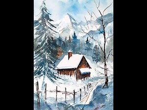 Aquarell - watercolor learning winter in the mountains