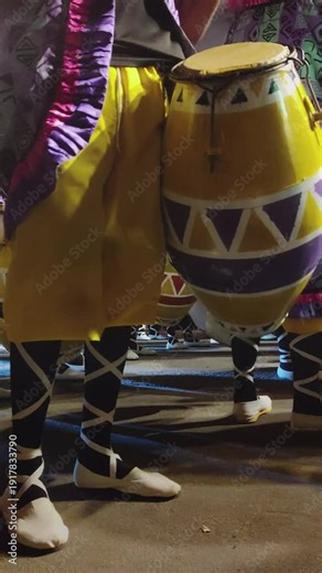 Montevideo, February 7 2026: Candombe percussion drummers in the street during the famous desfile de llamadas carnival parade celebration in Montevideo city, Uruguay.