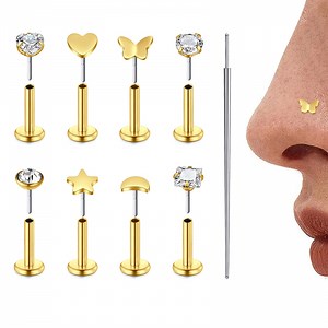 Threadless Nose Rings Stud 20G Flat Back Nose Stud Surgical Steel Push In Nose Rings