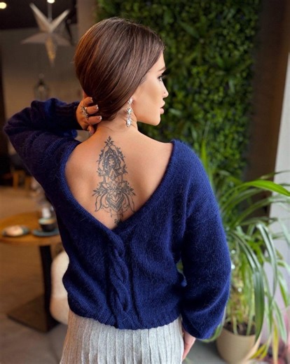 Hand Knit Angora Wool V Sweater Open Back Reversible Sweater Deep Neckline Knit Fluffy Angora Dark Blue Pullover Loose Fit Oversized V-neck - Etsy