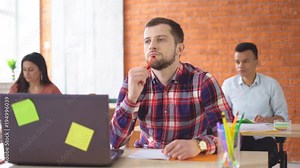 training class with students. people carefully look at the teacher and yawn. boring lecture. 4k