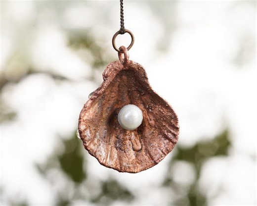 Shell Pendant With Freshwater Pearl Copper Electroformed Necklace - Etsy