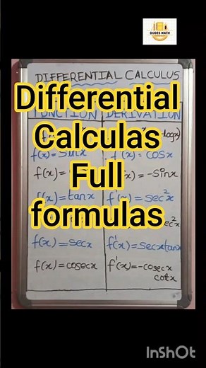 Differential Calculus Full Formula #trendingshorts #differentialcalculus #formula #maths #education