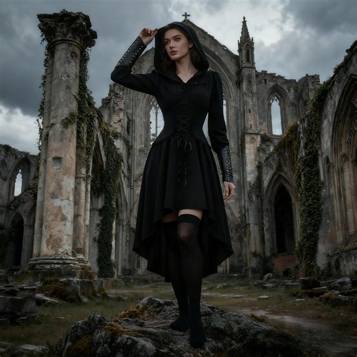 Gothic Black Hooded Dress With Corset Detail - Vintage Inspired for Dark Elegance - Etsy